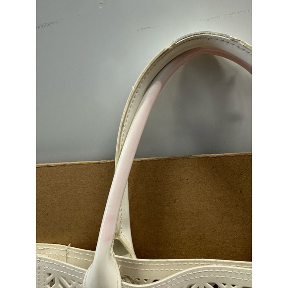 Tory Burch Perforated Patent Leather Tote White Bag - Picture 7 of 9